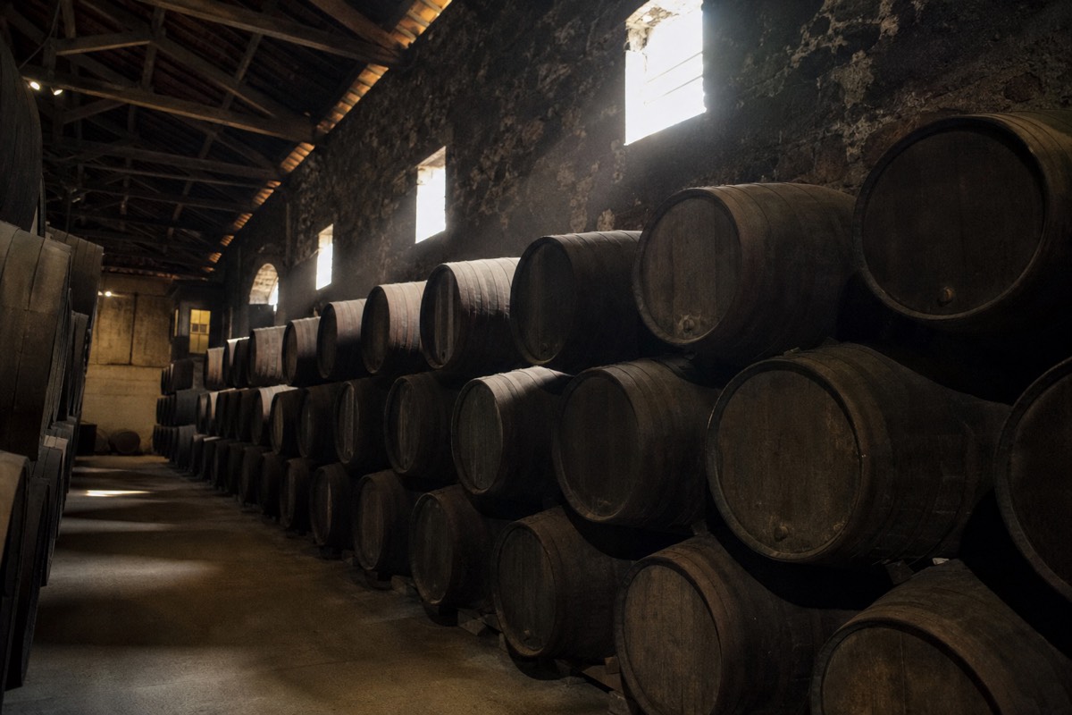 Port wine aging in oak barrels