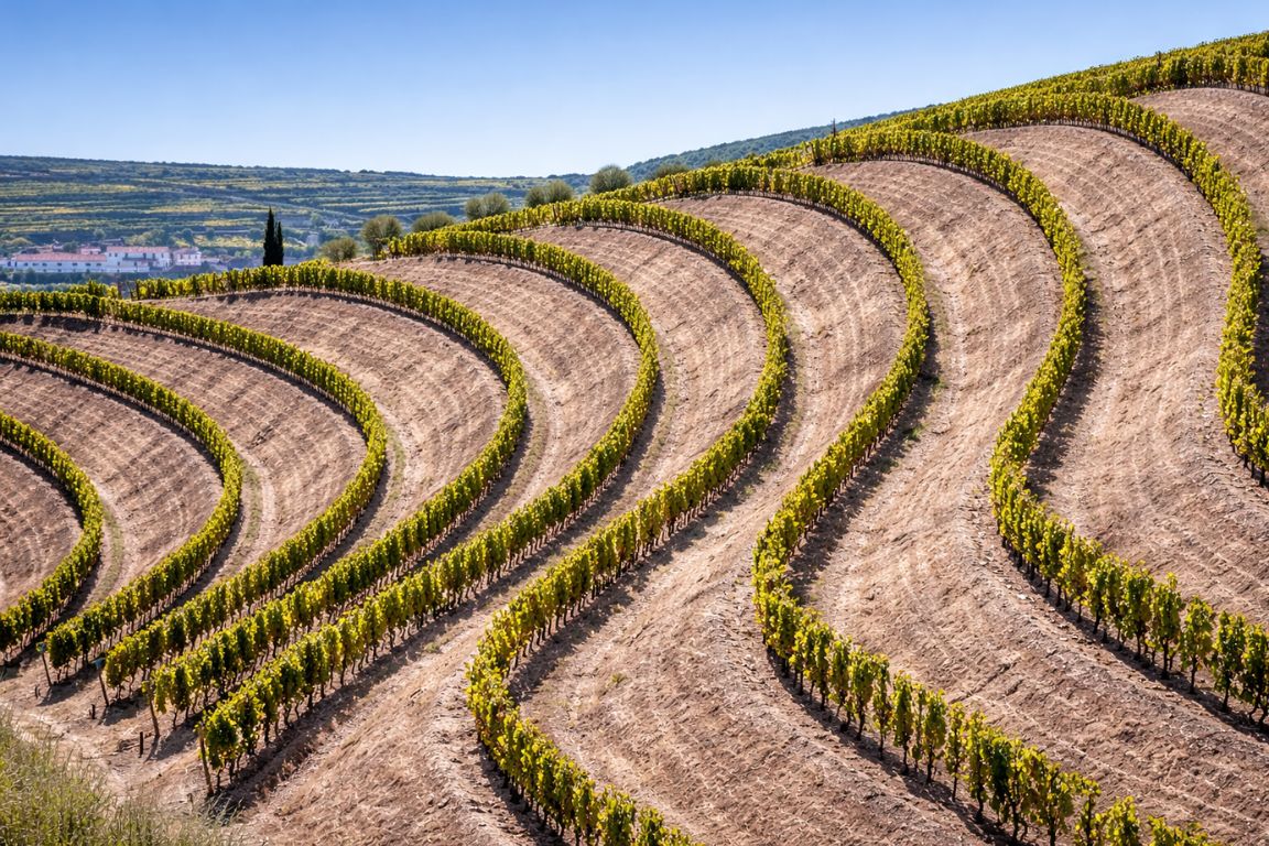 Terraced vineyards at Quinta da Roeda in Porto region photographed during Porto Wine Tours visit